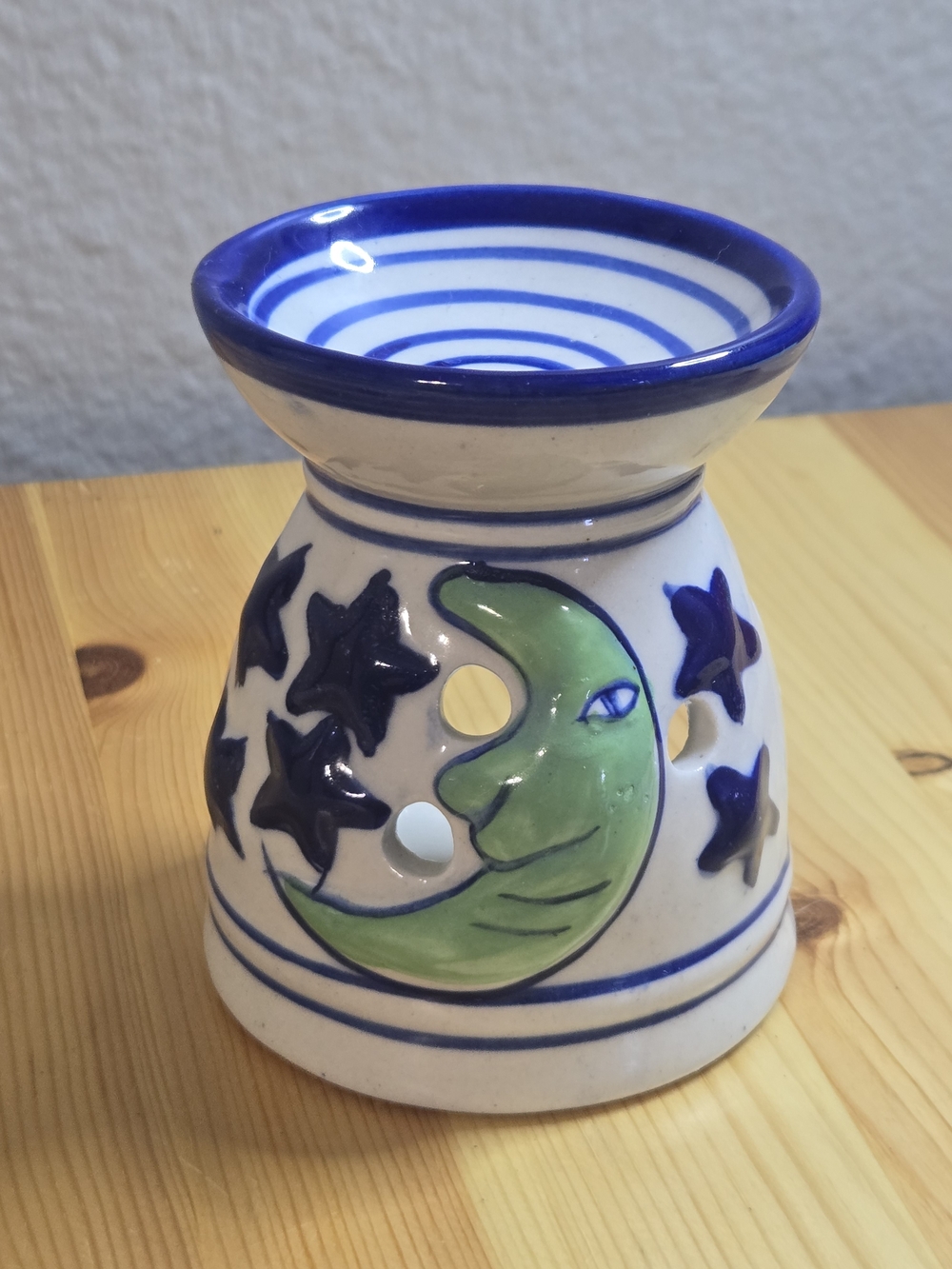 Hand-Painted Moon & Stars Ceramic Oil Warmer in Blue and Green